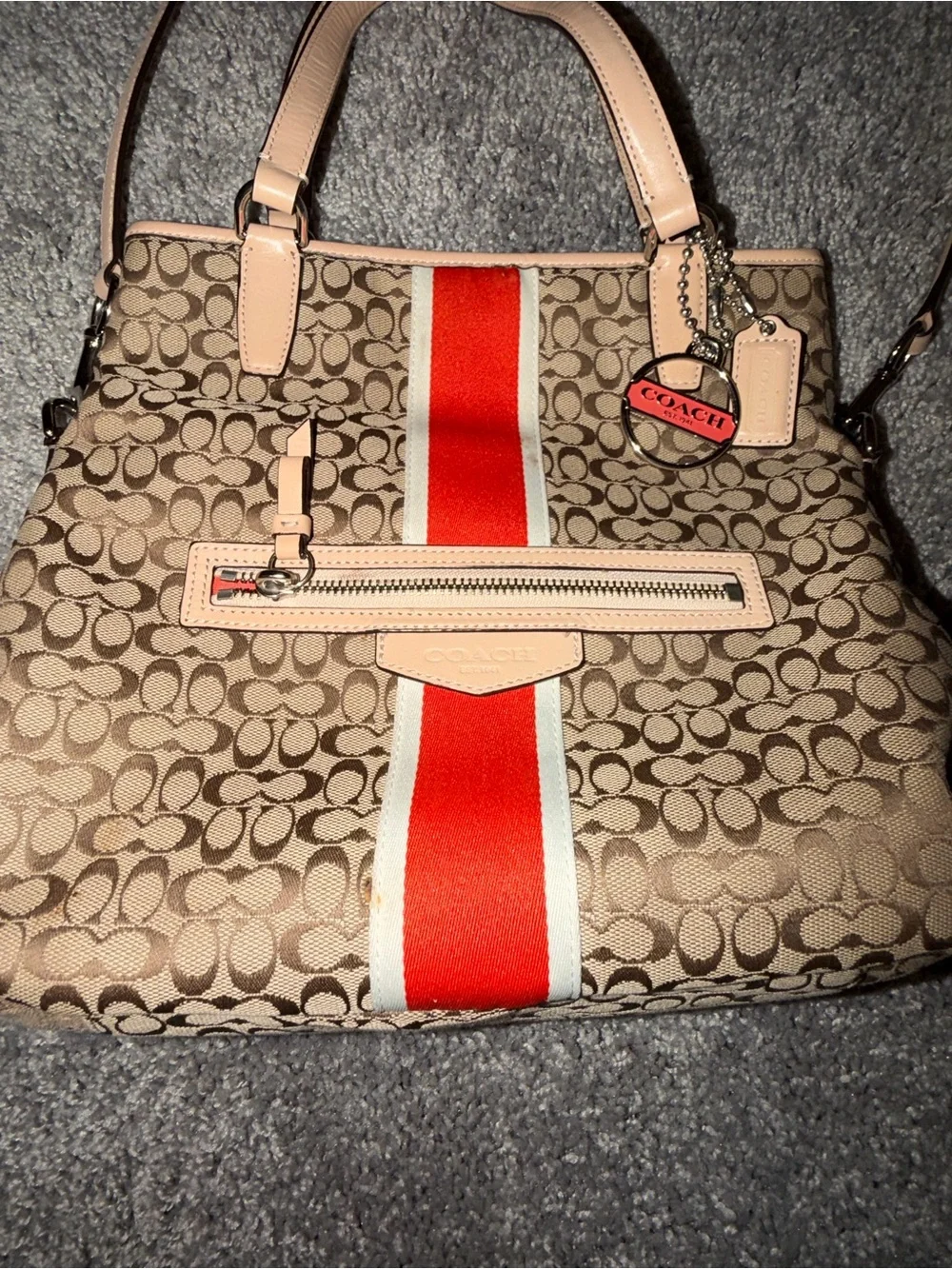 COACH Authentic Signature Stripe Foldover Crossbody Tote Bag F27024